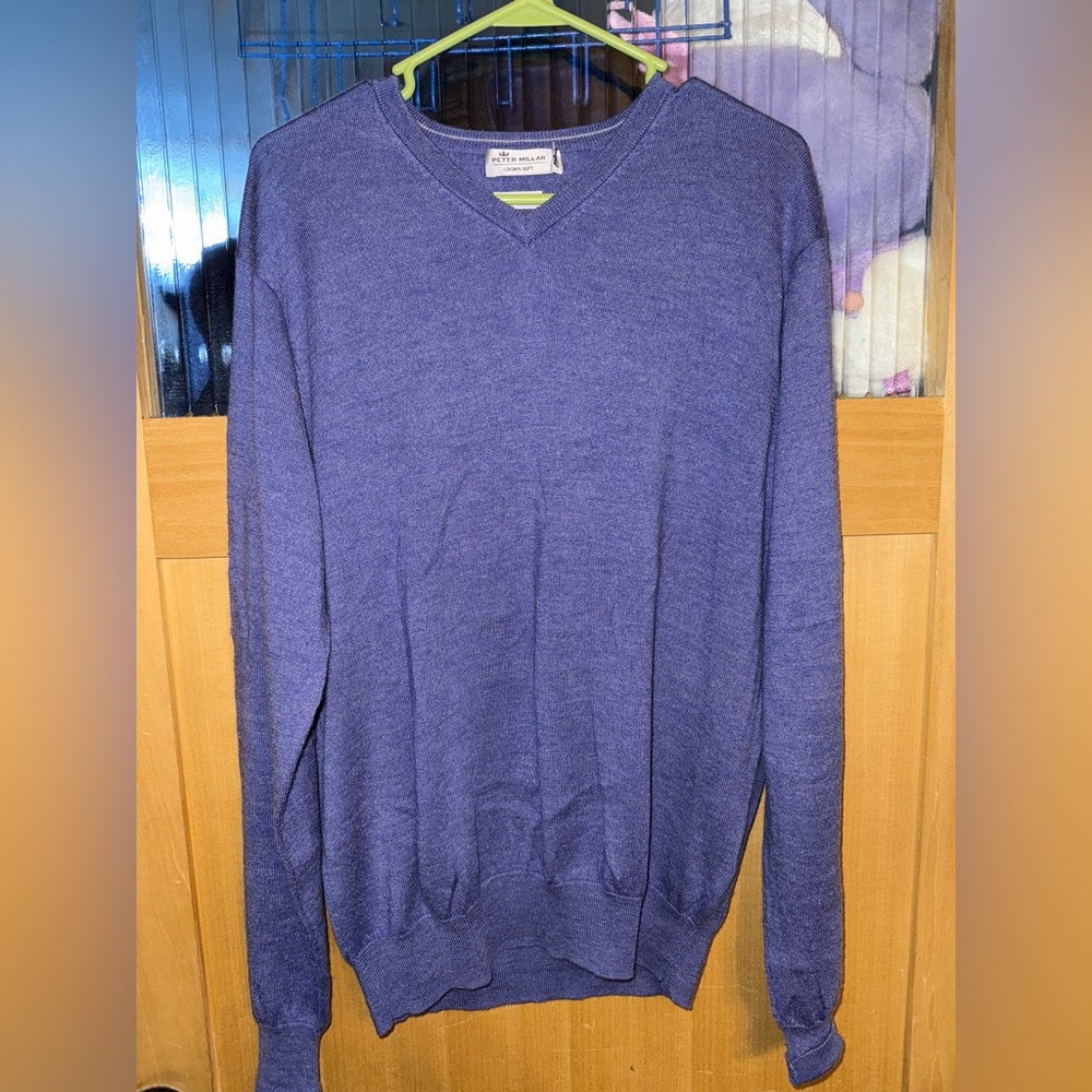 Peter Millar Wool Silk Cashmere Sweater Mens XL Blue V Neck Pullover Preppy